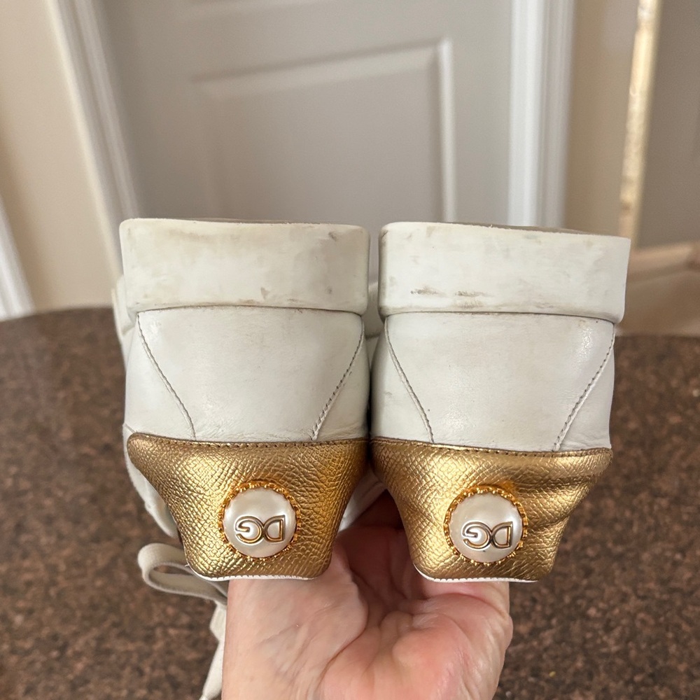 Dolce & Gabbana Ladies White Gold Pearl Accent Sneakers-6 - Picture 9 of 16